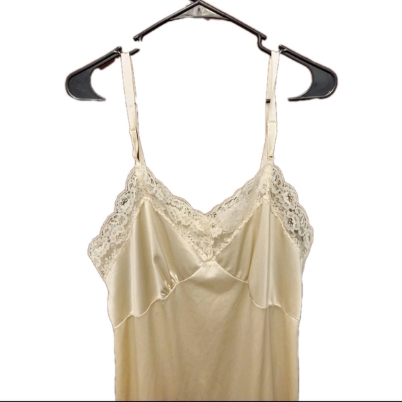 Vintage Full Slip 1950s Embroidered Lace Trim Bodice 42 Cream Lingerie Romantic - Picture 3 of 9